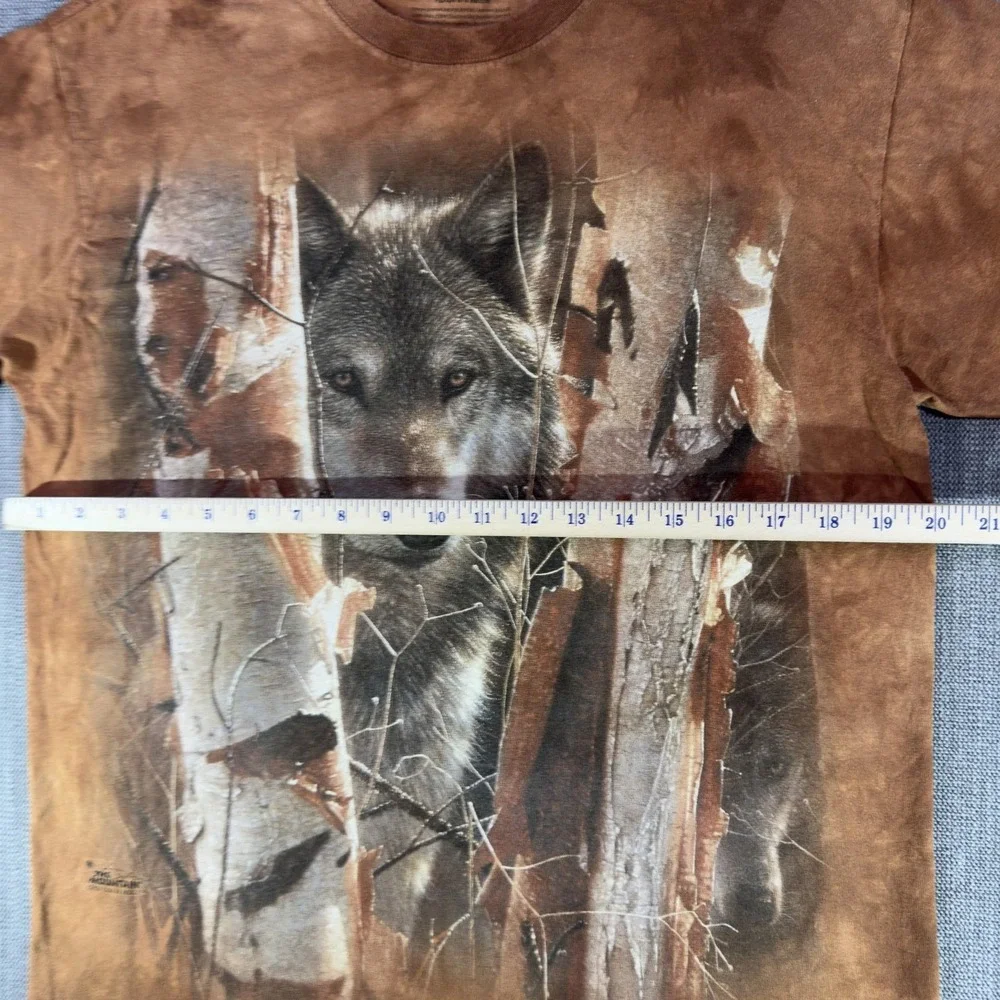 The Mountain Shirt Mens Medium Brown Wolf Birch Trees Graphic Tee Nature Outdoor